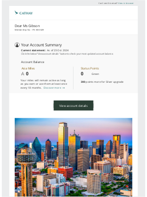 Cathay Pacific Airways - Your Account Summary for Oct 2024