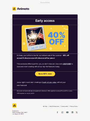 Animoto - Early access just for you: save 40%