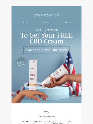 Joy Organics - [24 Hours Left]: Your FREE CBD Cream Awaits