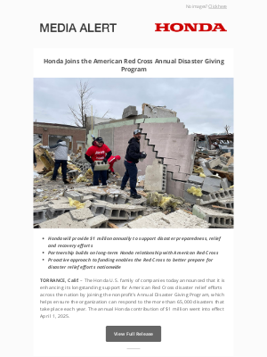 Honda - Honda Joins the American Red Cross Annual Disaster Giving Program