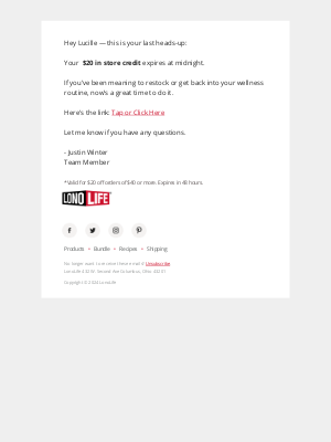 LonoLife - Expires tonight: your $20 credit
