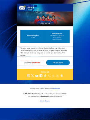 Golden State Warriors - Your Presale for Laver Cup Single-Session Ticket Starts NOW