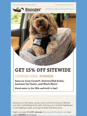 Snoozer Pet Products - 🏕️ 15% Off All the Summer Essentials