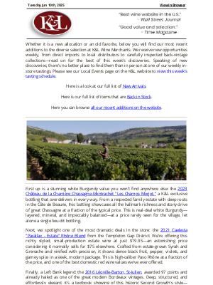 K&L Wine Merchants - The Latest from K&L: New Adds and Back In Stock