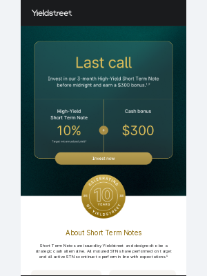 Yieldstreet - Final hours: Earn a $300 bonus on your first investment