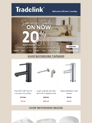 Tradelink (Australia) - 🌻 Spring into savings! Don't miss out on 20% off select brands in our Spring Sale - ON NOW!