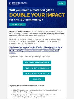 Crohn's & Colitis Foundation - 🌎 Your gift = 2X the impact for World IBD Day