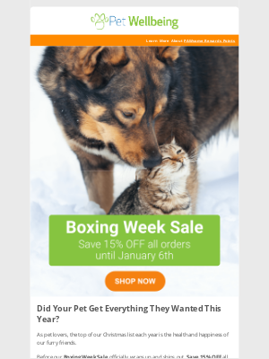 Pet Wellbeing - Boxing Week Sale is wrapping up 🐾💝 Save 15% OFF now!