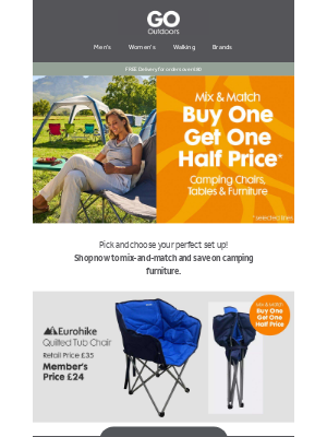 GO Outdoors (United Kingdom) - Buy One Get One Half Price Camping Furniture