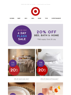 Target (AU) - 📣 4 DAY FLASH SALE 20% OFF HOME ON NOW!