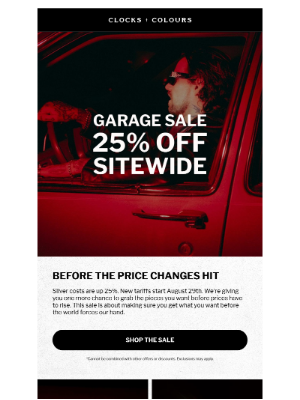 Clocks and Colours - Garage Sale: 25% Off Sitewide