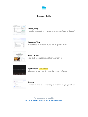 Beta List - ResearchFlow, ambi.careers, JigsawStack, SheetQuery, and Stykite