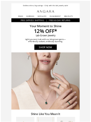 Angara - Can't-Miss Offer: 12% Off* Lab Jewelry 😲