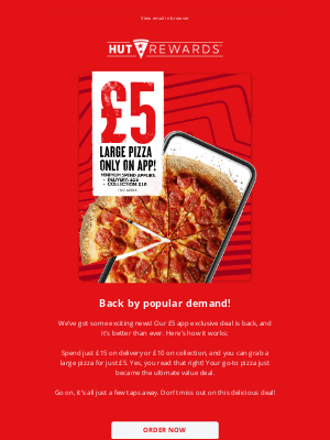Pizza Hut (United Kingdom) - The £5 Pizza Deal is Back! 🎉🍕