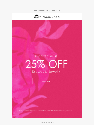 South Moon Under - 25% Off Dresses + Jewelry ✨
