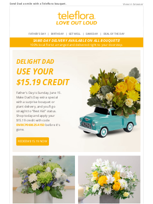 TeleFlora - Hurry! Final Hours to use your [$15.19] credit ⌛
