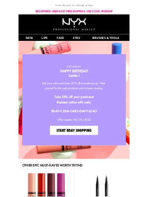 NYX - Happy B-Day! Here’s 20% off