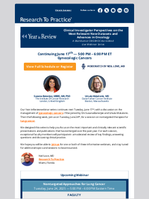 Research To Practice - Join us Tuesday June 17th at 5 PM ET for a Year in Review session on gynecologic cancers