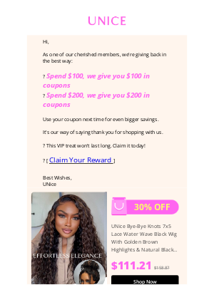 UNice - ⏳Ends Tonight: Get $100 Coupon When You Spend $100!