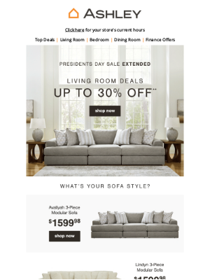 Ashley Furniture Industries - 🛋️ Up to 30% Off Living Room Essentials!