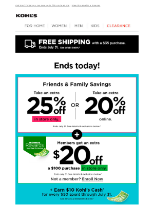 Kohl's - 25% off + $20 off ends soon ... how fast can you shop? ⏳