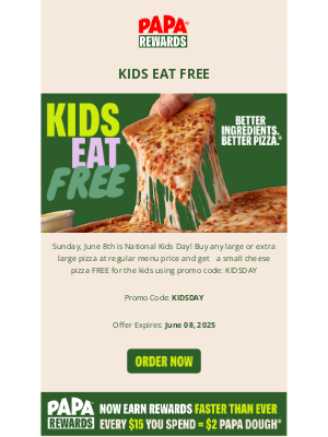 Papa John's - FREE small cheese pizza for the kids