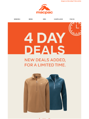 Macpac (New Zealand) - Heavy Snow Warning? 4 Day Deals on Now.
