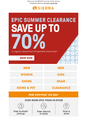 Just in: SUMMER CLEARANCE up to 70%* off