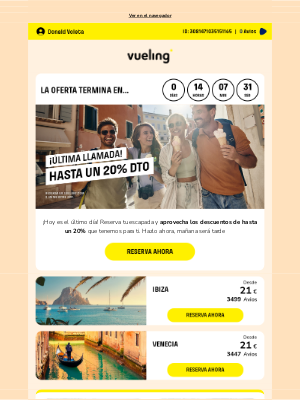 Vueling Airlines S.A. - Descuentos de hasta un 20%. ¡Última oportunidad! 🤫