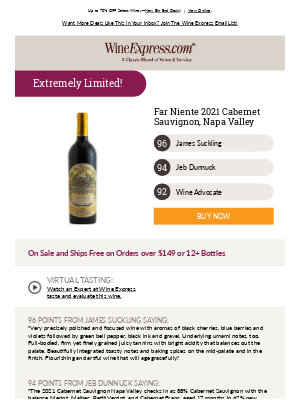 Wine Enthusiast Magazine - 96-Pt Far Niente Napa Cab—Extremely Limited!