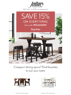 Jordan's Furniture - Need to refresh a small space? Save 15% now!