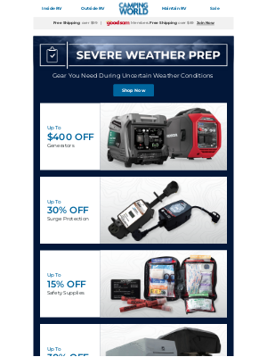 Camping World - Prepare for Weather & Save on Generators, Safety Supplies & More
