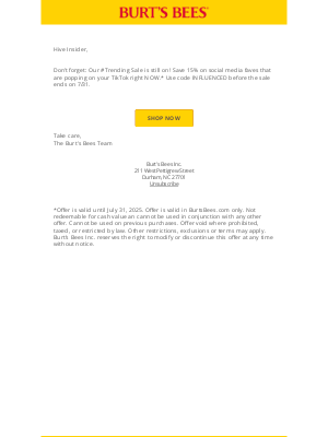 Burt's Bees - The #Trending Sale ends soon