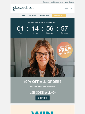 Glasses Direct (United Kingdom) - Don’t Miss 40% off Your Basket + Free Delivery!