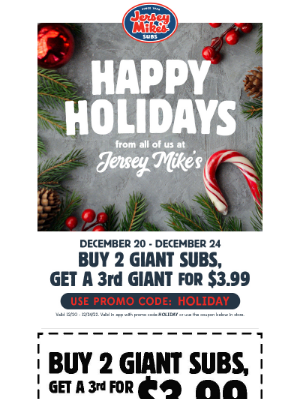 Jersey Mikes - Happy Holidays From All of us at Jersey Mike's