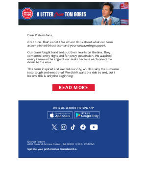Detroit Pistons - A Letter from Pistons Owner lorem Gores