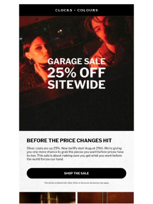 Clocks and Colours - 25% OFF | Our Garage Sale is LIVE