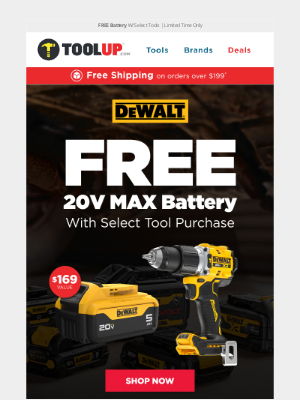 Toolup - DeWalt FREE 20V Battery Deal + New lower prices.