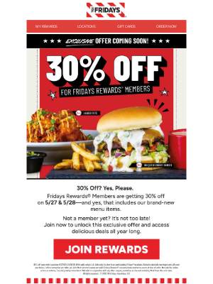 TGI Fridays - Get Set for 30% Off 🔥