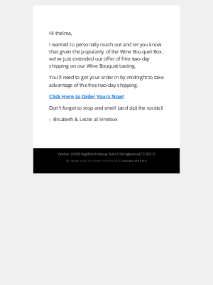 VINEBOX - Shipping update