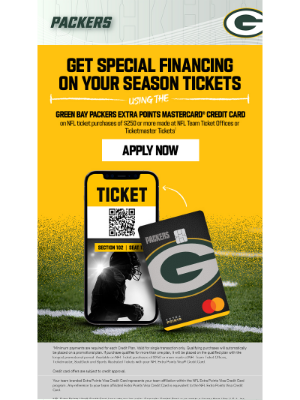 Green Bay Packers - Special Financing on Your Green Bay Packers Season Tickets!