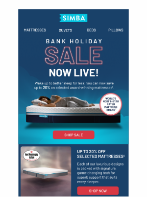 Simba Sleep (United Kingdom) - JUST IN: Bank Holiday Sale 🌞