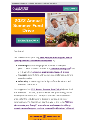 Alzheimer’s Association - It's not too late to join our 2022 Annual Summer Fund Drive.