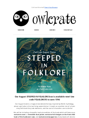 Owl Crate - August STEEPED IN FOLKLORE Boxes Are Available Now!