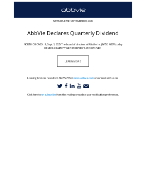 AbbVie - AbbVie Press Release: AbbVie Declares Quarterly Dividend