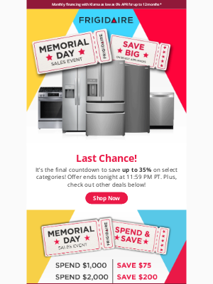 Frigidaire - Last Chance: 35% off Memorial Day Savings