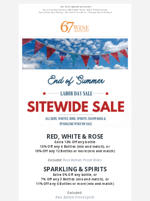 67 Wine & Spirits - Uncork Labor Day Savings – Up to 18% Off All Wines!