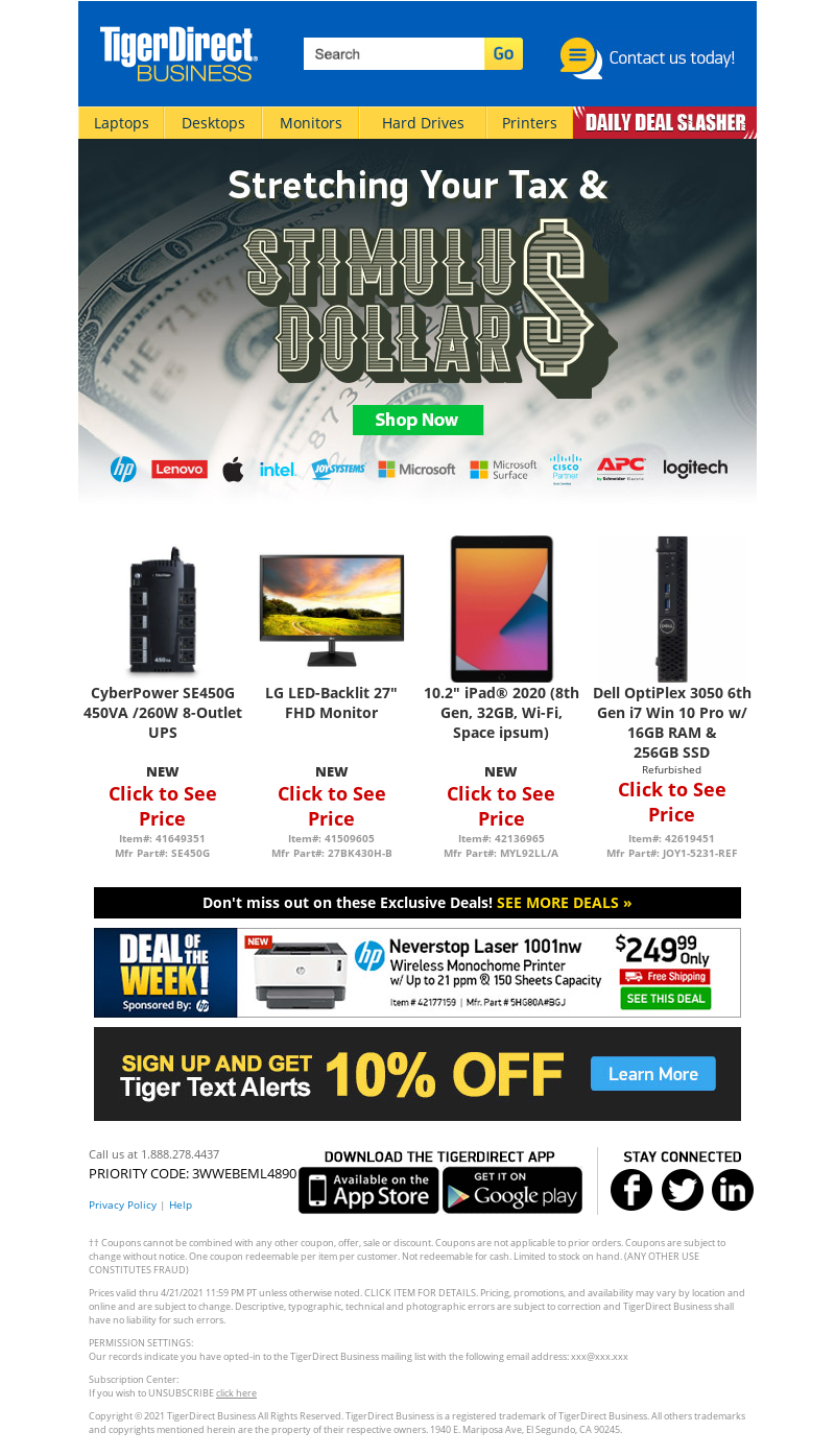 TigerDirect - Tax Season Sale! $29 CyberPower UPS | $159 LG Monitor