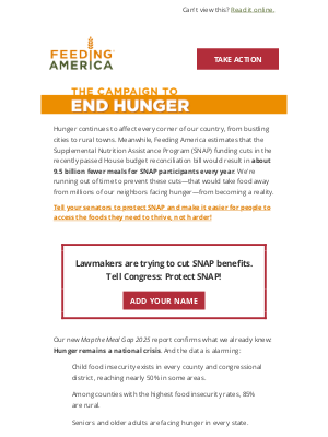 Feeding America - Hunger is everywhere, yet SNAP is under threat.