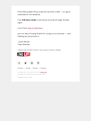 LonoLife - Extended: your $20 store credit